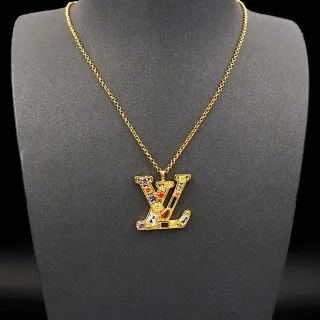 Louis Vuitton ক্রিস্টাল দিয়ে সজ্জিত LV Monogram Gold Tone নেকলেস