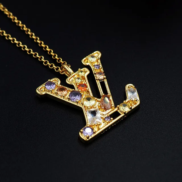 Louis Vuitton Crystal-Embellished LV Monogram Gold Tone Necklace 3