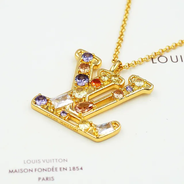 Louis Vuitton Crystal-Embellished LV Monogram Gold Tone Necklace 7