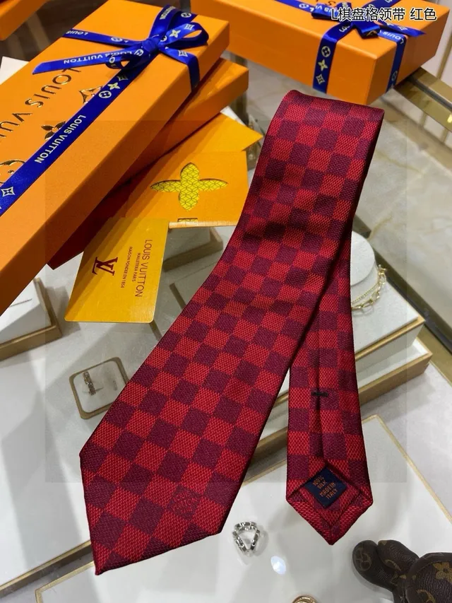 Louis Vuitton Damier Check ربطة عنق أحمرة وبورجوندي 5
