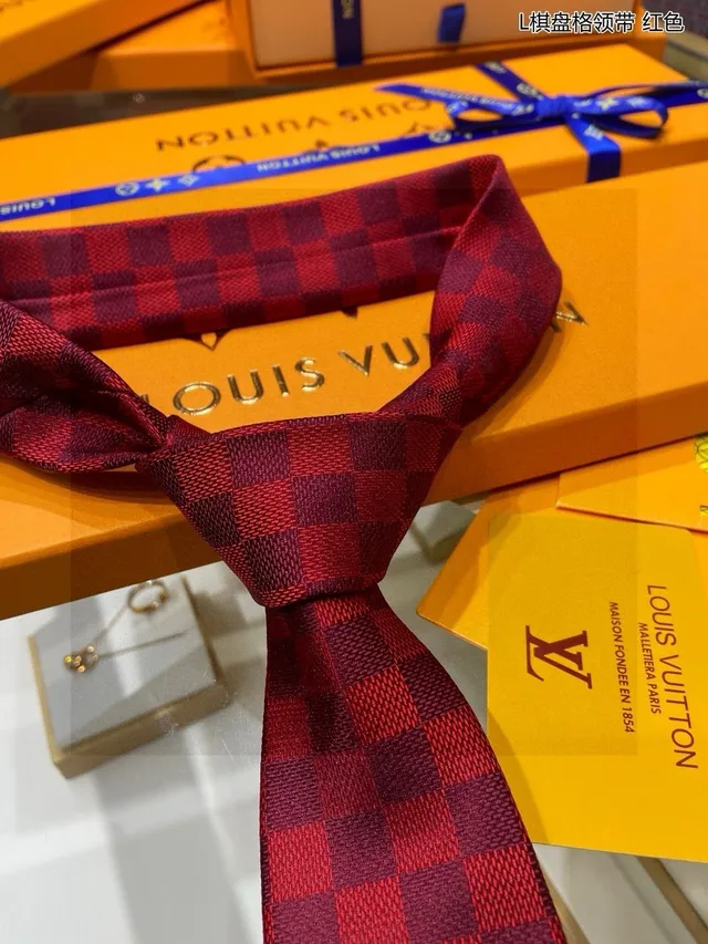 Louis Vuitton Damier Check ربطة عنق أحمرة وبورجوندي 8