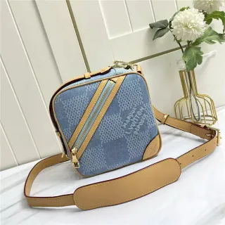Louis Vuitton Denim Houndstooth Tan Trim Messenger Bag