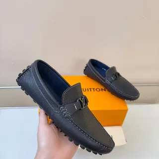 Louis Vuitton Driver কালো নেভি দানাদার চামড়া মনোগ্রাম বাকল স্ট্র্যাপ লোফার