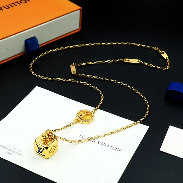 Louis Vuitton Dual Pendant Gold-Tone Chain Necklace 9