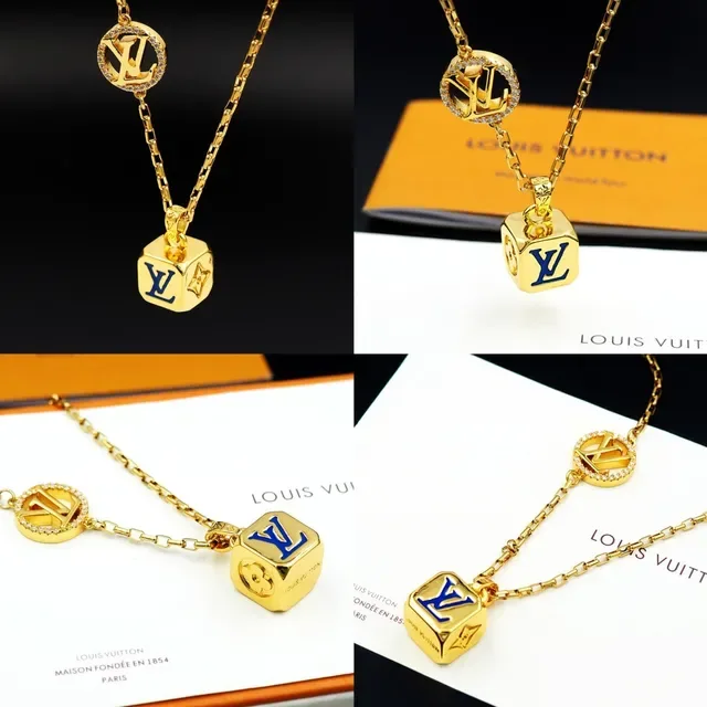 Louis Vuitton Dual Pendant Gold-Tone Chain Necklace 12