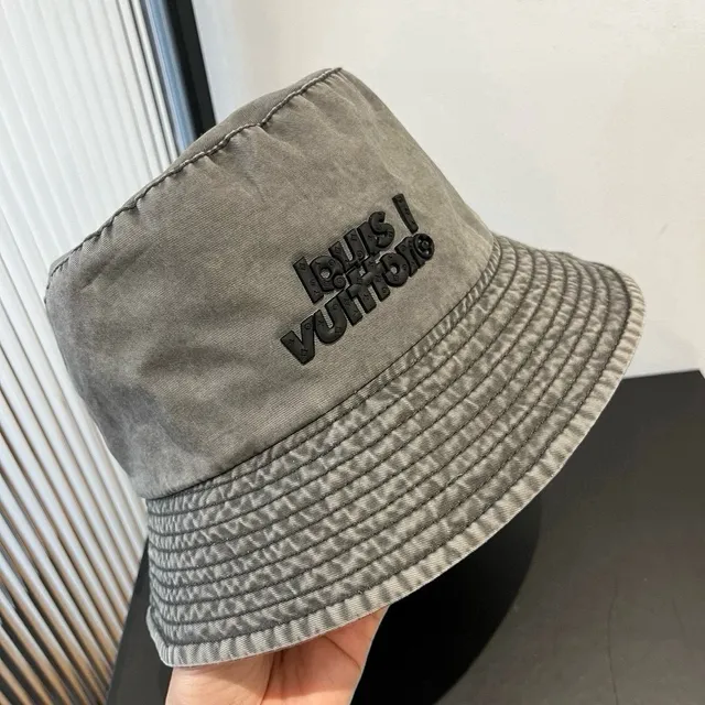 Louis Vuitton Logotipo Bordado Sombrero Bucket Gris Lavado 5