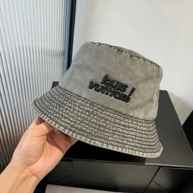 Louis Vuitton Logotipo Bordado Sombrero Bucket Gris Lavado 9