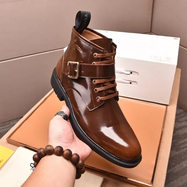 Louis Vuitton Glossy Brown Buckle Strap Ankle Boots 6