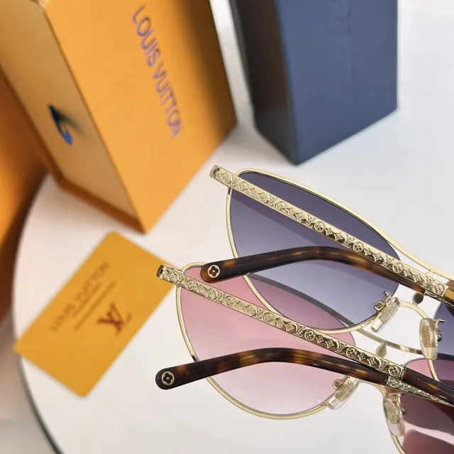 Louis Vuitton نظارات شمسية ذهبية زرقاء كات آي هيكل مونوغرام عدسات 2