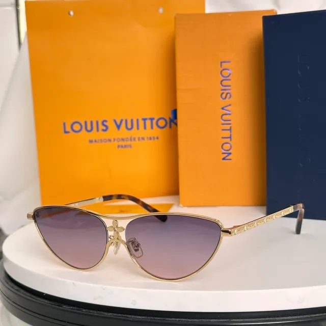 Louis Vuitton نظارات شمسية ذهبية زرقاء كات آي هيكل مونوغرام عدسات 4