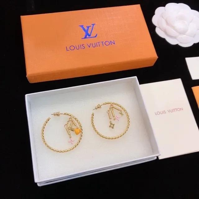 Louis Vuitton Gold Orange Twisted Rope Hoop Dangling Charms Earrings 2