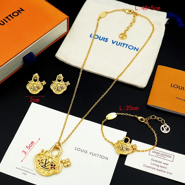 Louis Vuitton Cadena Dorada Roja Cuatrohojas Cerradura Encanto Pulsera 3