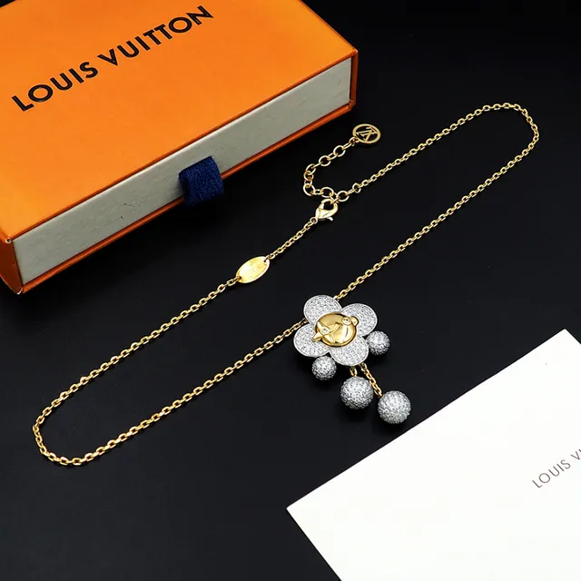Louis Vuitton colar com pingente em forma de flor pavé-set com esferas de cristal em ouro e prata 2