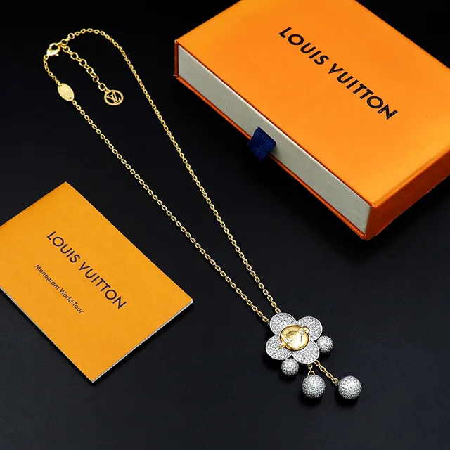 Louis Vuitton colar com pingente em forma de flor pavé-set com esferas de cristal em ouro e prata 3