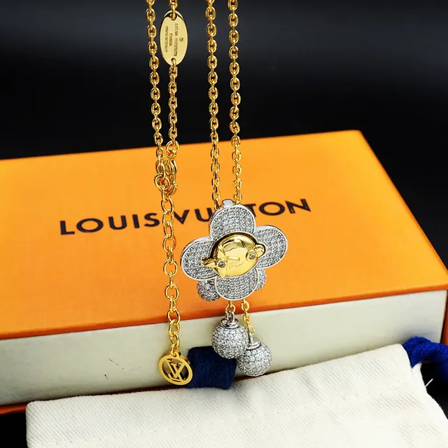 Louis Vuitton colar com pingente em forma de flor pavé-set com esferas de cristal em ouro e prata 4