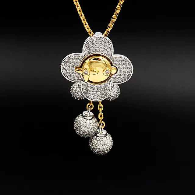 Louis Vuitton colar com pingente em forma de flor pavé-set com esferas de cristal em ouro e prata 6