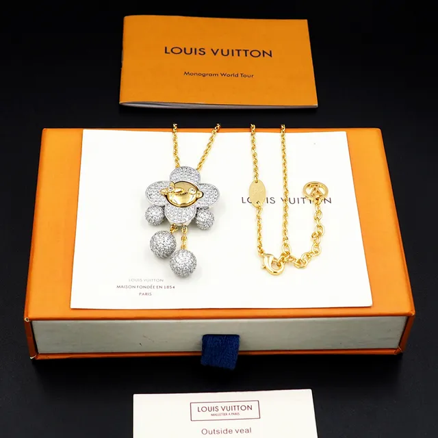 Louis Vuitton colar com pingente em forma de flor pavé-set com esferas de cristal em ouro e prata 8