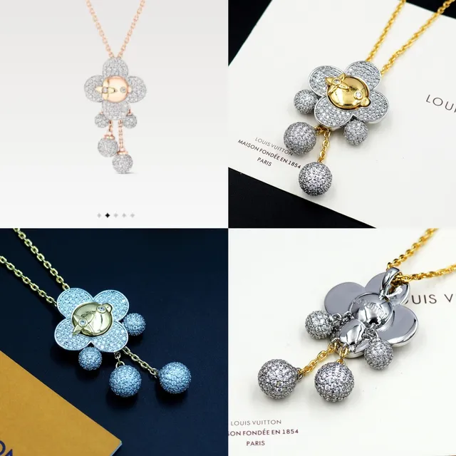 Louis Vuitton colar com pingente em forma de flor pavé-set com esferas de cristal em ouro e prata 9
