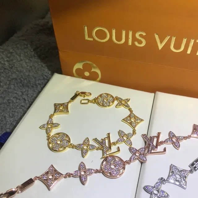 Bracelete Louis Vuitton Ouro e Prata Pavé-Crystal Monogram-Link 3