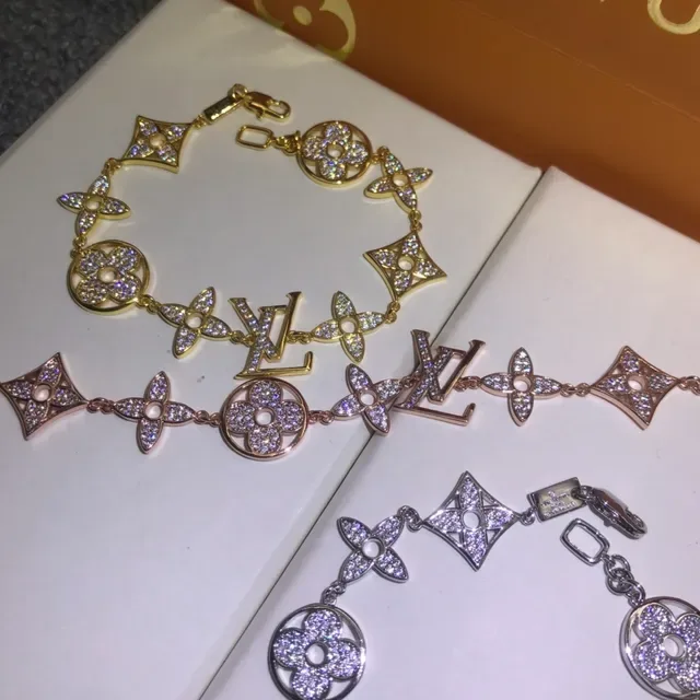 Bracelete Louis Vuitton Ouro e Prata Pavé-Crystal Monogram-Link 4
