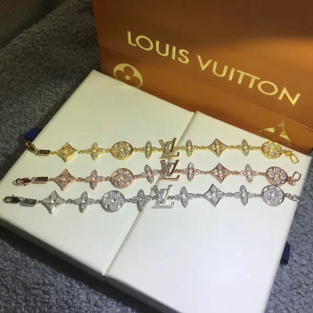 Bracelete Louis Vuitton Ouro e Prata Pavé-Crystal Monogram-Link 5