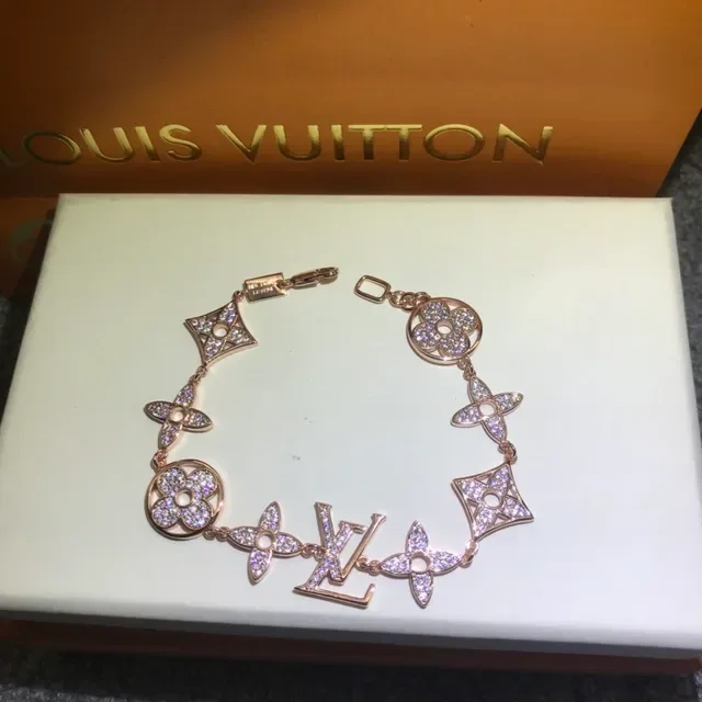 Bracelete Louis Vuitton Ouro e Prata Pavé-Crystal Monogram-Link 9
