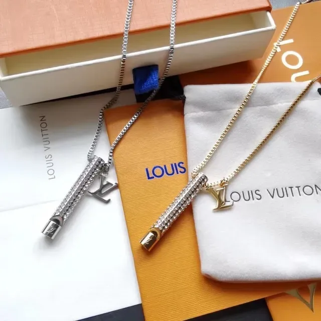 Louis Vuitton Gold-Tone Crystal Cylinder LV Monogram Necklace 9