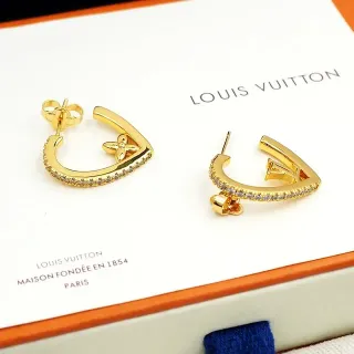 Brincos Louis Vuitton Asimétricos com Pedras Pavé Douradas