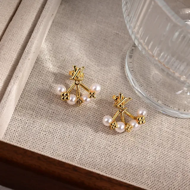 Louis Vuitton Gold-Tone Pearl Bar Stud Earrings 2
