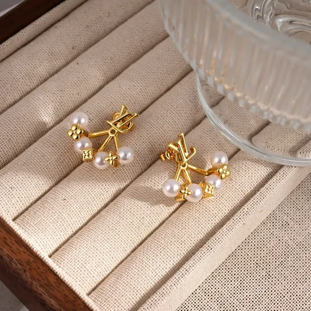Louis Vuitton Gold-Tone Pearl Bar Stud Earrings 5