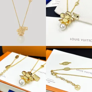 Louis Vuitton সোনালি সাদা চেইন চিত্রময় ভাল্লুক পেন্ডেন্ট হার