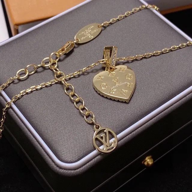Louis Vuitton Gold White Heart-Shaped Pavé-Set Necklace 5