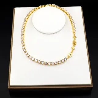 Colar Louis Vuitton Ouro Branco Estilo Tênis Pedras Pavé
