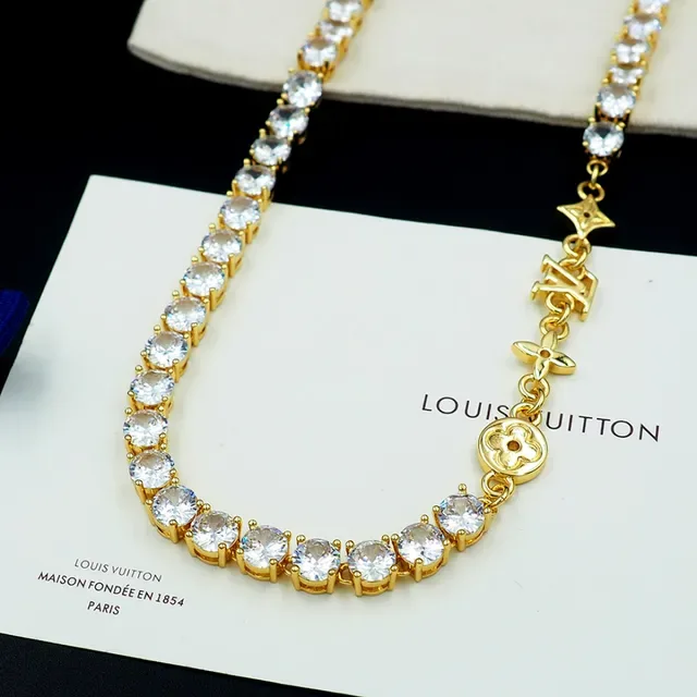 Colar Louis Vuitton Ouro Branco Estilo Tênis Pedras Pavé 8