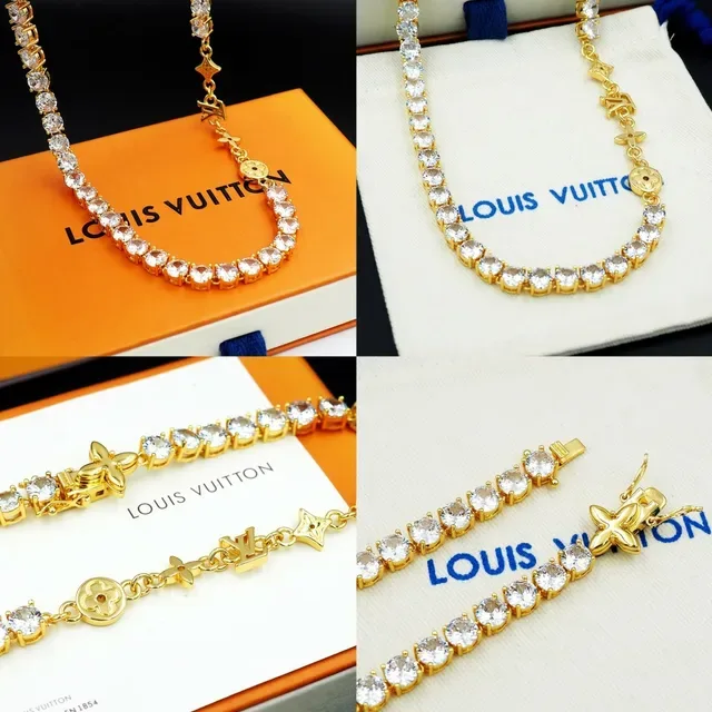 Colar Louis Vuitton Ouro Branco Estilo Tênis Pedras Pavé 10