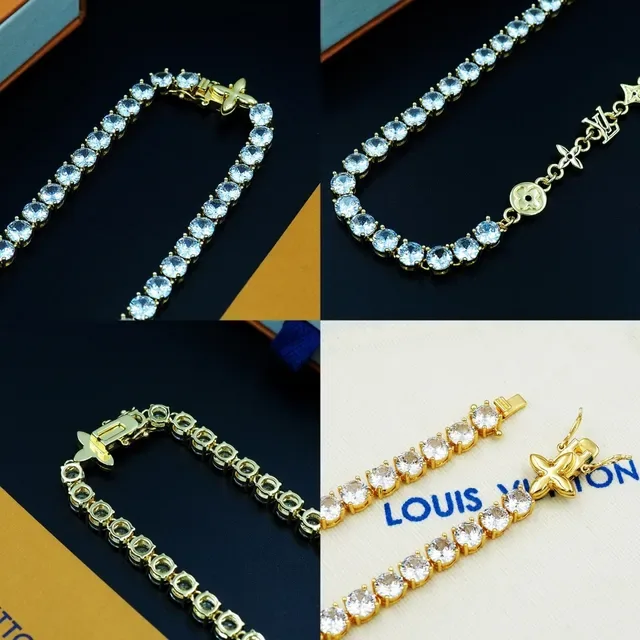 Colar Louis Vuitton Ouro Branco Estilo Tênis Pedras Pavé 12
