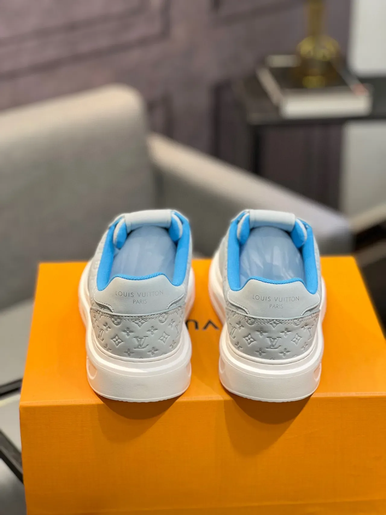 Louis Vuitton Gray Blue Monogram-Embossed Leather Low-Top Platform Lifestyle Sneakers 8