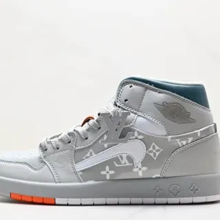 Louis Vuitton Cinza Laranja Impressão Monograma Couro Silhueta Corte Médio Sneakers Estilo de Vida