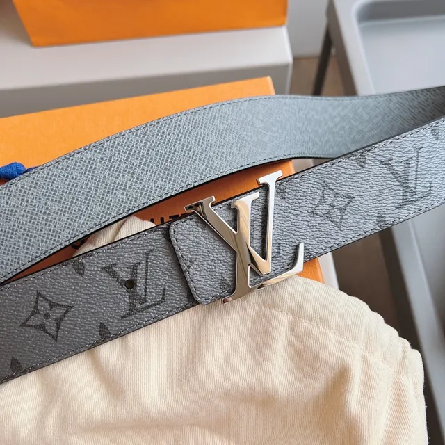 Louis Vuitton Gray Silver Monogram-Coated LV Buckle Leather Belt 8