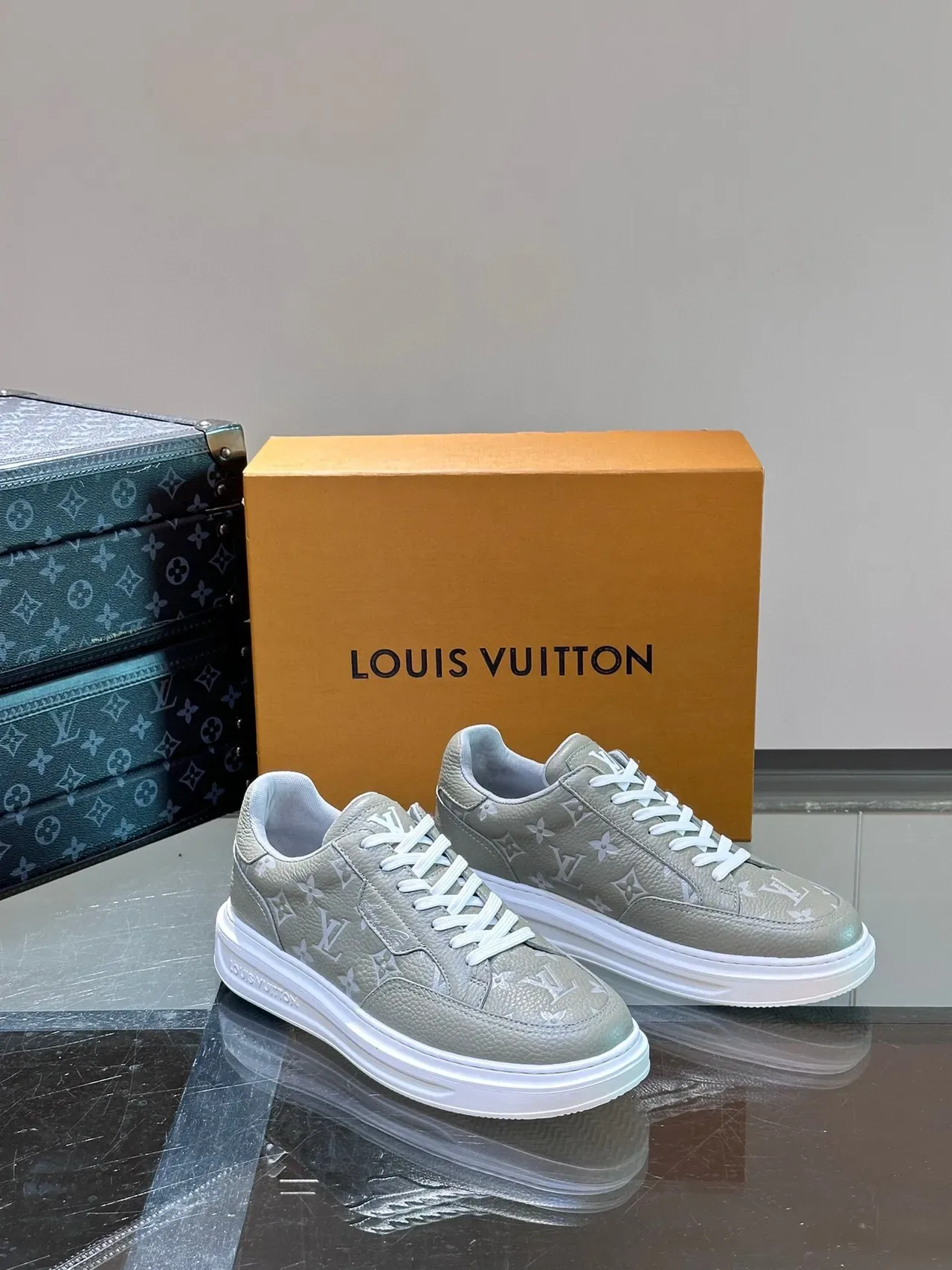 Louis Vuitton Gray White Monogram-Print Leather Low-Top Silhouette Lifestyle Sneakers 5