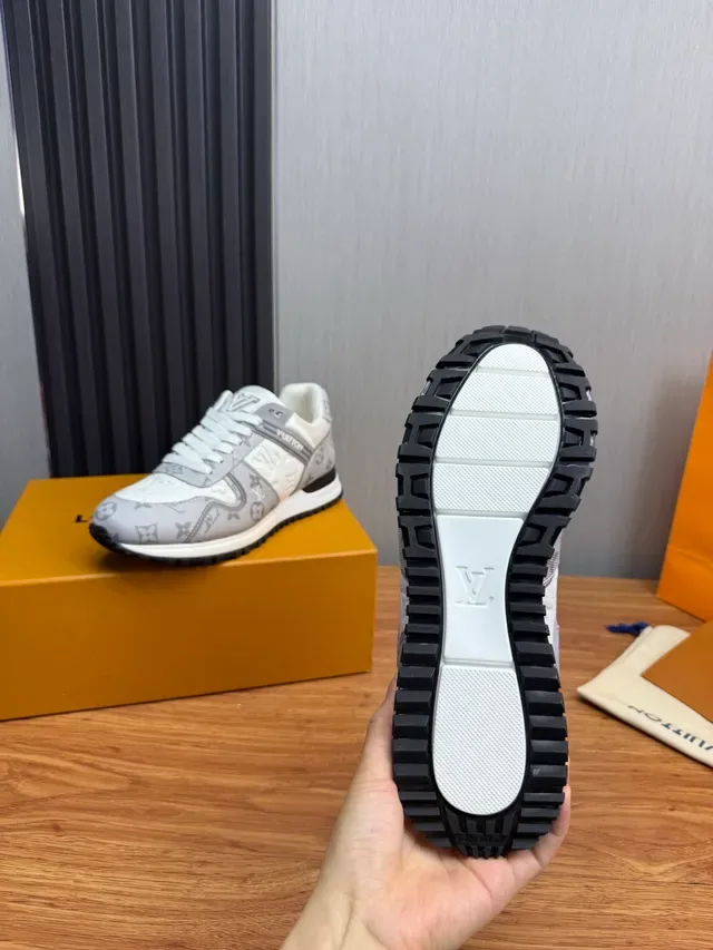 Louis Vuitton Gray White Monogram-Printed Canvas And Leather Upper Padded Collar Lifestyle Sneakers 11