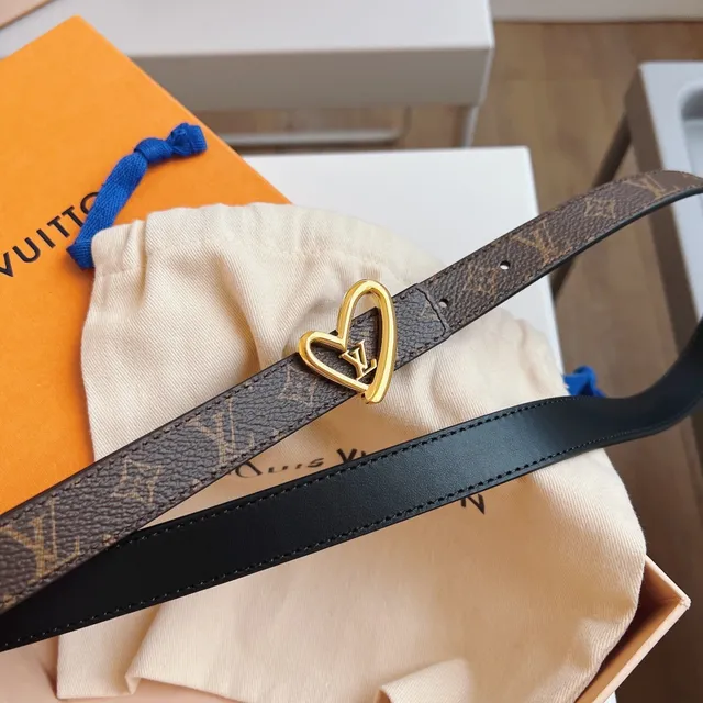Louis Vuitton 心形腰带 棕色 黑色 金色 扣 印花 帆布 皮革 腰带 2