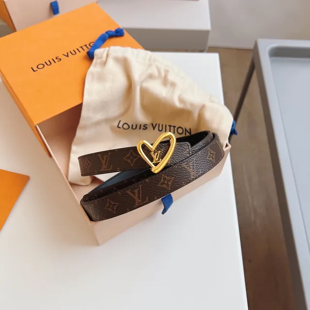 Louis Vuitton 心形腰带 棕色 黑色 金色 扣 印花 帆布 皮革 腰带 3