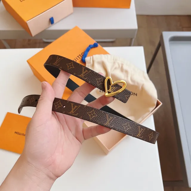 Louis Vuitton 心形腰带 棕色 黑色 金色 扣 印花 帆布 皮革 腰带 5