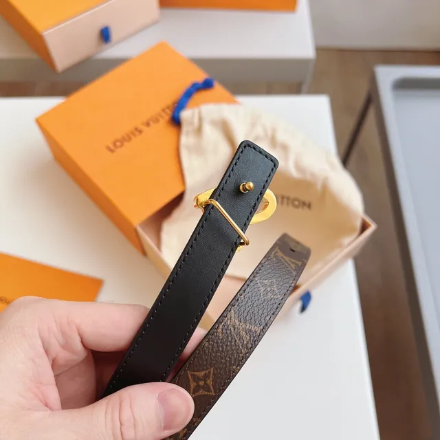 Louis Vuitton 心形腰带 棕色 黑色 金色 扣 印花 帆布 皮革 腰带 6