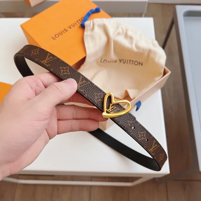 Louis Vuitton 心形腰带 棕色 黑色 金色 扣 印花 帆布 皮革 腰带 7