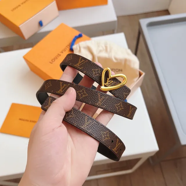 Louis Vuitton 心形腰带 棕色 黑色 金色 扣 印花 帆布 皮革 腰带 8