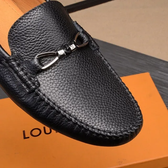Louis Vuitton Horsebit 1955 Black Pebbled Leather Loafers 7