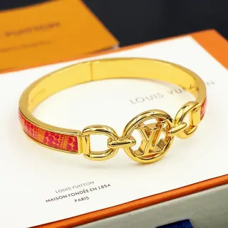 Louis Vuitton Iconic Monogram Bangle Gold Pink Enamel Bracelet