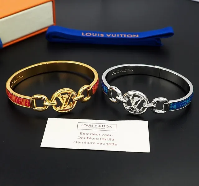 Louis Vuitton Iconic Monogram Bangle Gold Pink Enamel Bracelet 6